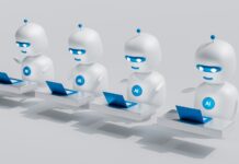 AI 기반 건강 관리, 맞춤형 웰니스 시대를 열다 a group of white robots sitting on top of laptops